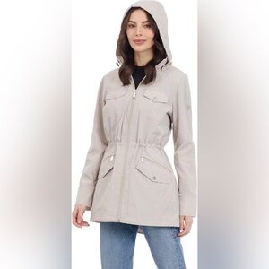 Michael Kors Women's Hooded Anorak Rain Jacket, Light Taupe, Size Small